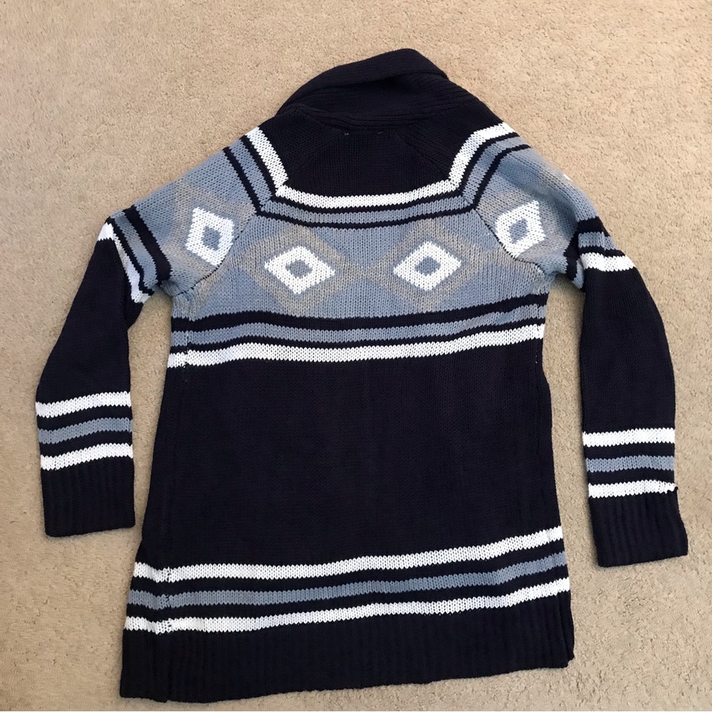 Pink Republic Knit Cardigan Sweater Size L Dark Blue White Pockets FLAW - Picture 3 of 10
